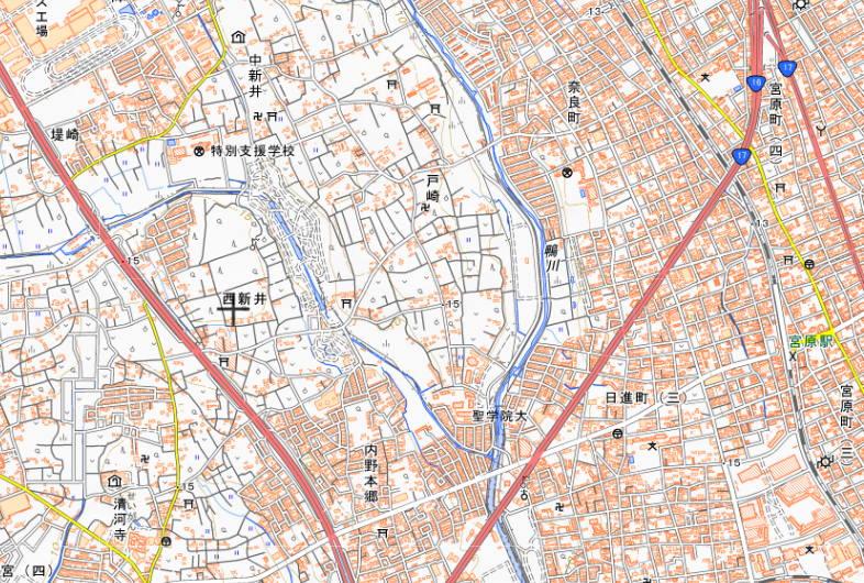 西新井竹林位置図（宮原駅から）